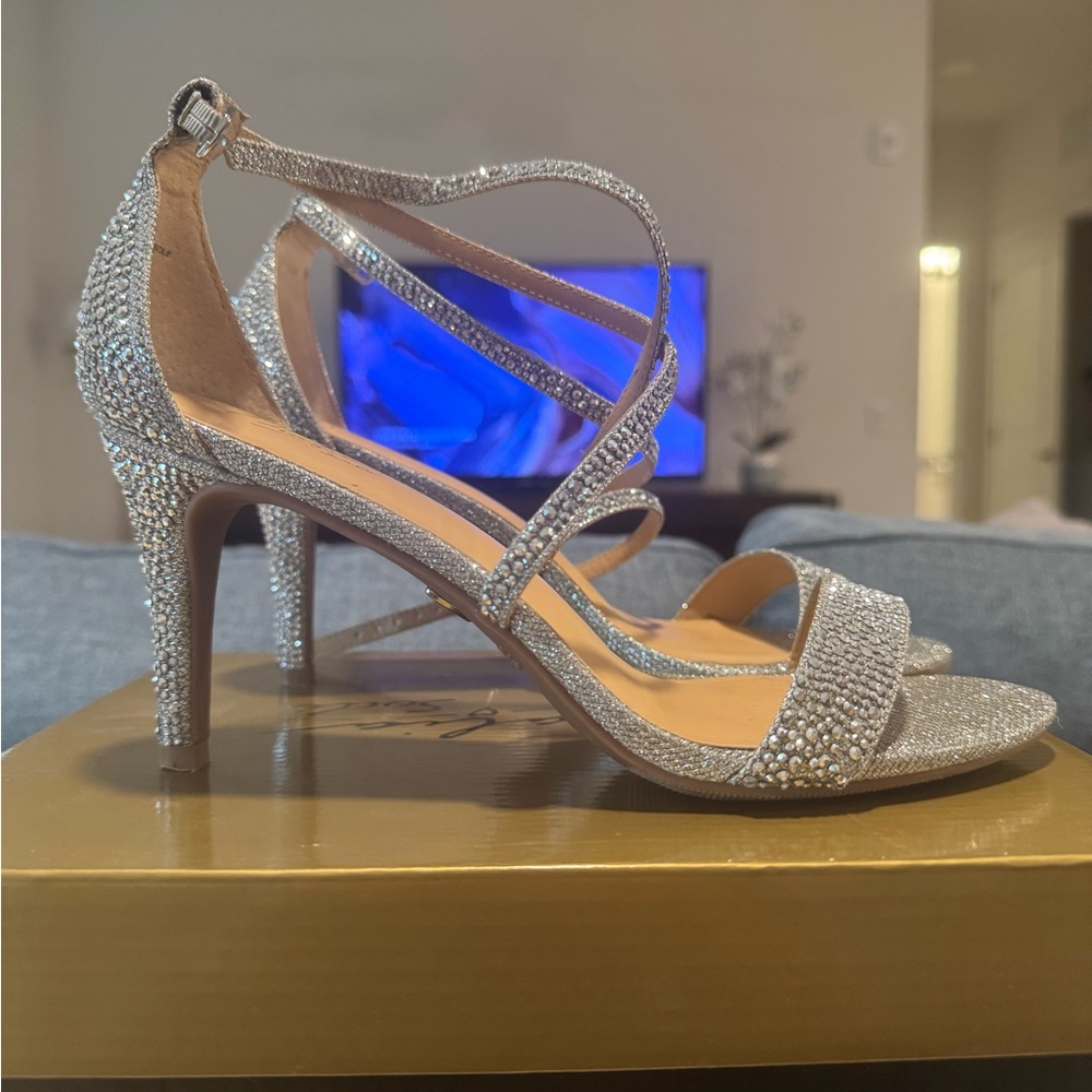 Thalia Sodi Silver Glitter Heels